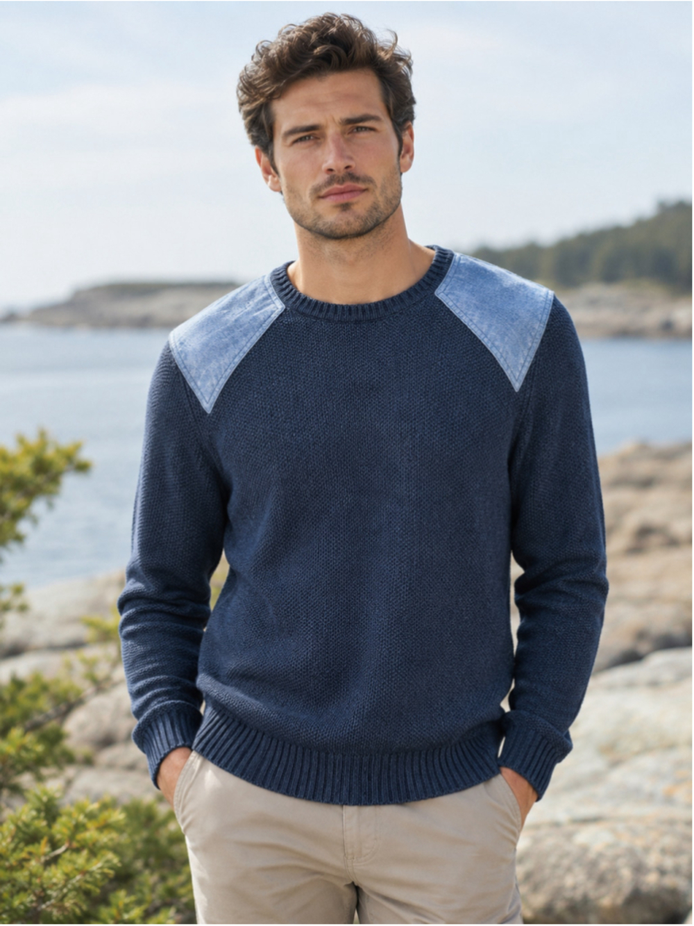 100% Linen Sweater Men’s L Club Monaco Ivy Heritage Nautical Preppy Navy Blue
